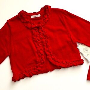 Girls' Red Ruffled Cardigan